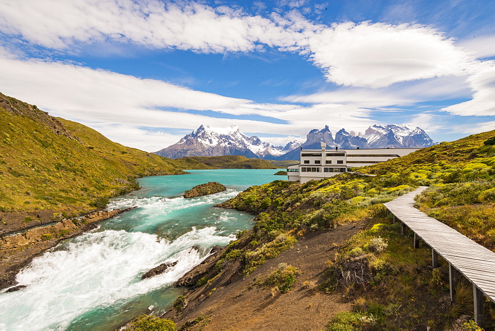 Waterfall at Lake Pehoe, Torres Del Paine National Park, Patagonia, Chile, South America