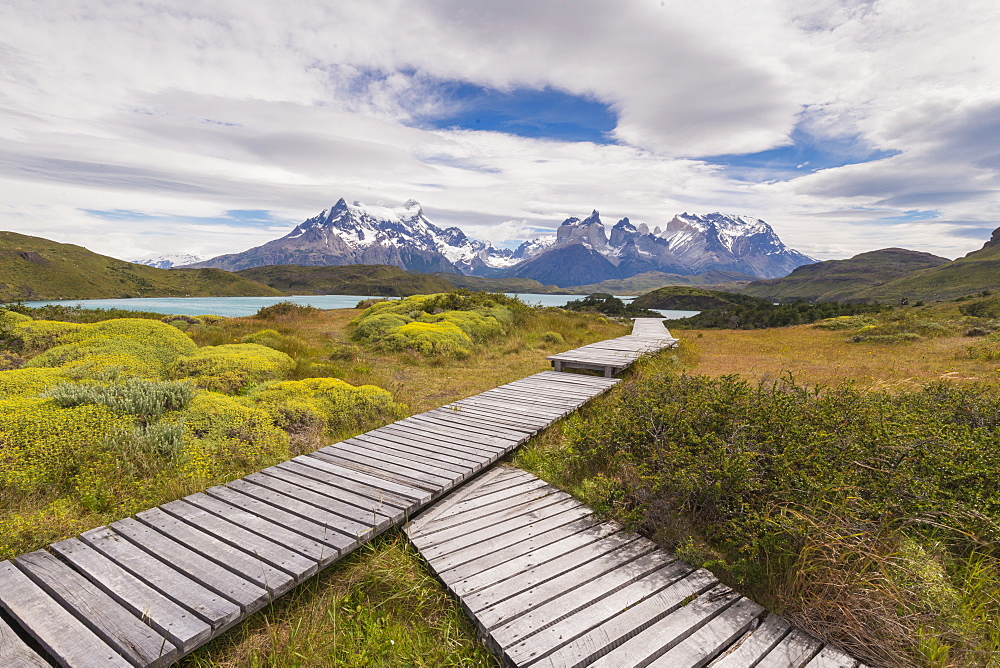 Boardwalks at Lake Pehoe, Torres Del Paine National Park, Patagonia, Chile, South America