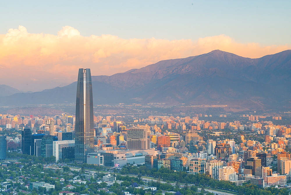 View of the city from Cerro San Cristobal, Santiago, Chile, South America