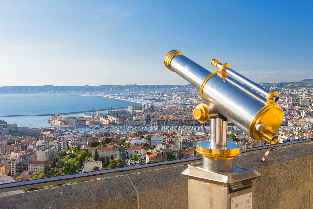 View over the Old port from Notre Dame, Marseille, Bouches du Rhone, Provence, Provence-Alpes-Cote d'Azur, France, Mediterranean, Europe