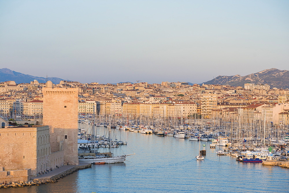 Fort Saint Jean and Marseille harbour, Marseille, Bouches du Rhone, Provence, Provence-Alpes-Cote d'Azur, France, Mediterranean, Europe