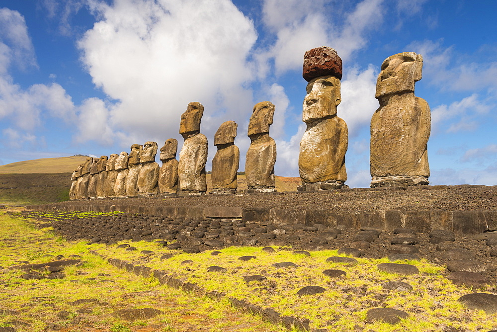 Moai heads of Easter Island, Rapa Nui National Park, UNESCO World Heritage Site, Easter Island, Chile, South America