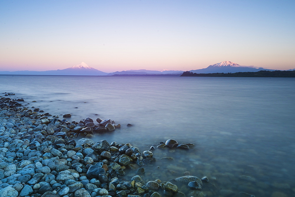 Sunrise over lake Llanquihue and Volcan Osorno, Puerto Varas, Chilean Lake District, Los Lagos, Chile, South America