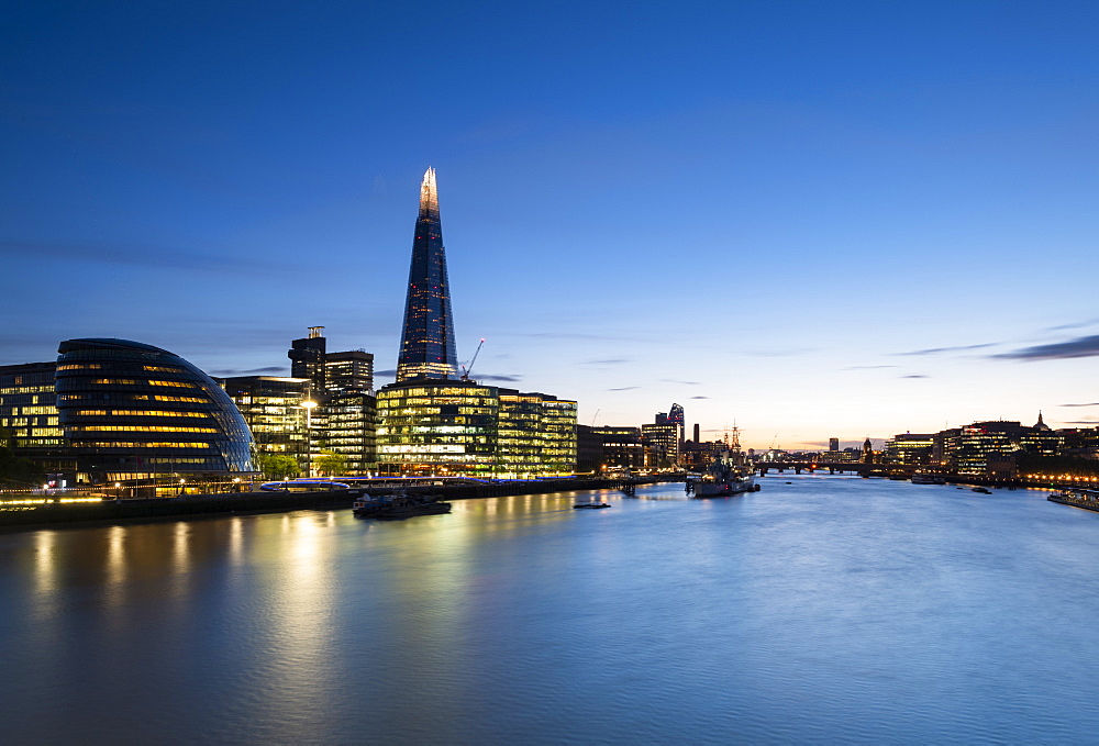 South Banks and The Shard reflecting in the River Thames, London, England, United Kingdom, Europe