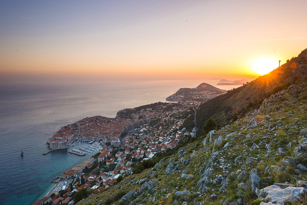 Aerial view of Dubrovnik from Srdj, Dubrovnik, Croatia, Europe