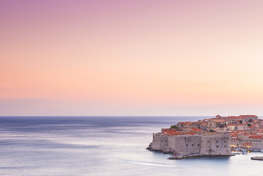 Dusk over the old town, UNESCO World Heritage Site, Dubrovnik, Croatia, Europe