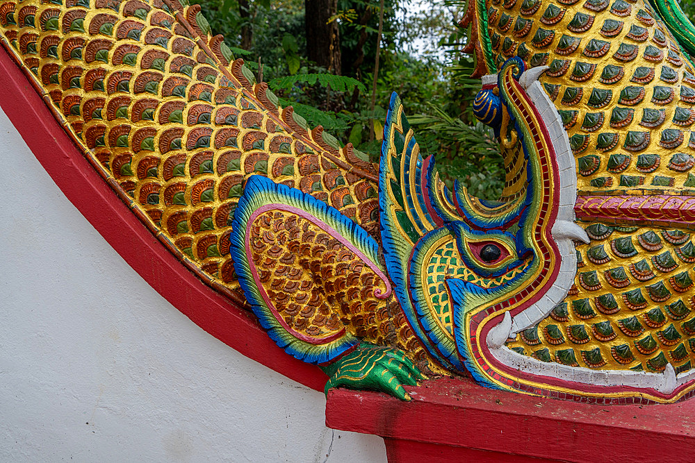 View and details of Wat Pa Daeng Buddhist temple in the forest above Chiang Mai, Thailand