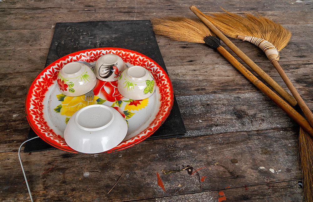 Table in a cafe in the town of Lampang, Chiang Mai province, northern Thailand