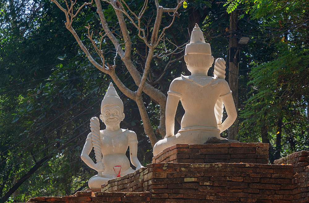 Views of the ancient Wat Umong Suan historical Buddhist temple in the forest above Chiang Mai, Thailand