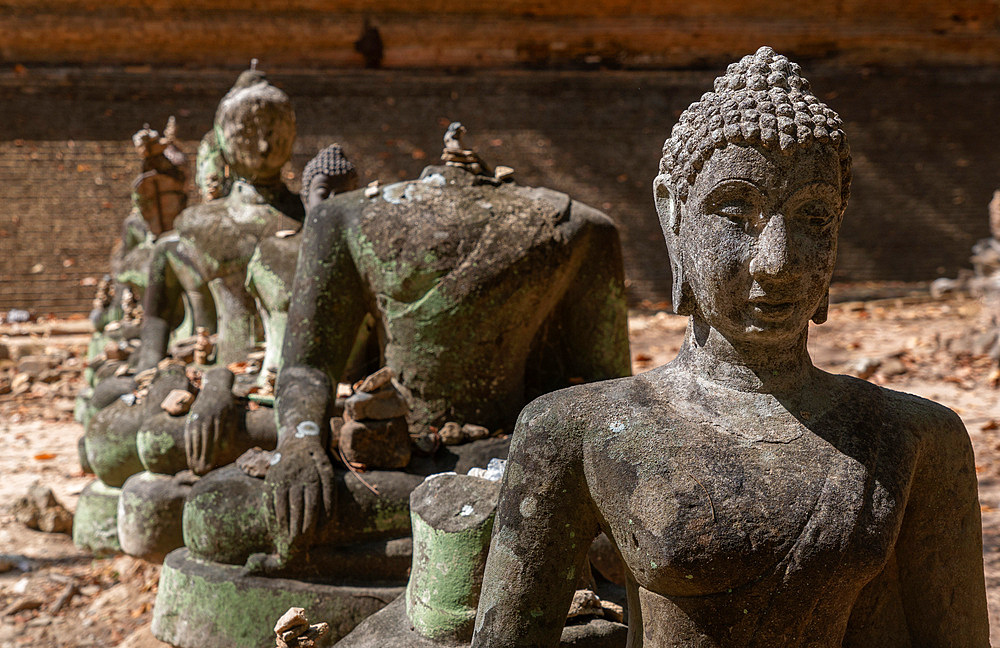 Views of the ancient Wat Umong Suan historical Buddhist temple in the forest above Chiang Mai, Thailand