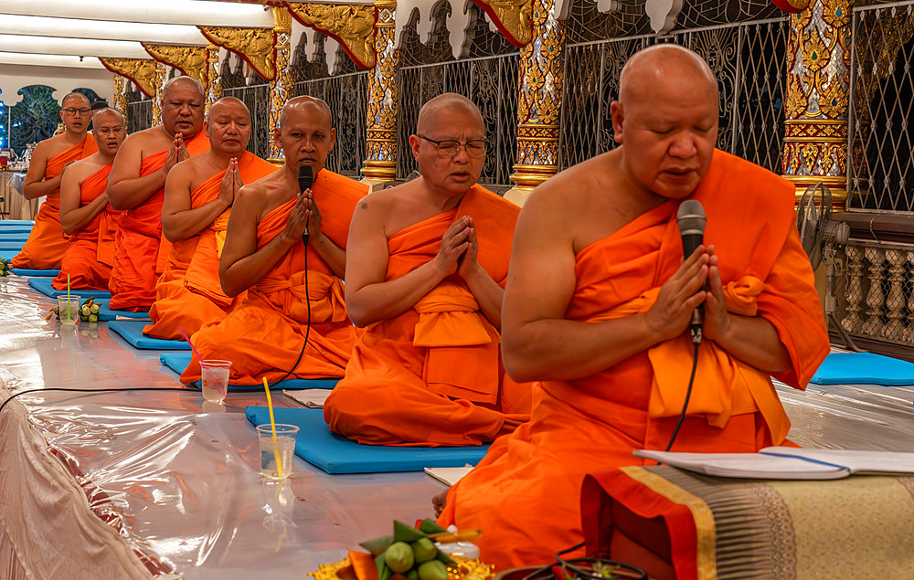 Buddhist monks celebrating the Magha Puja full moon festival at the Wat Suan Dok Lanna temple, Chiang Mai, Thailand, Southeast Asia, Asia