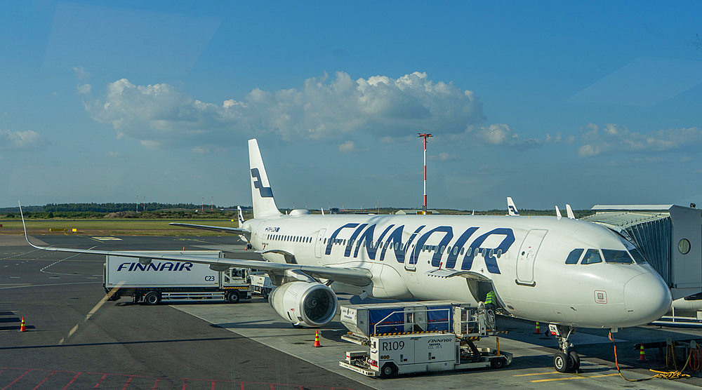 Finnair airline plane at Helsinki International airport, Helsinki, Finland, Europe