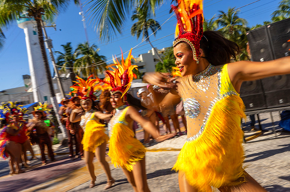 Carnival dancers in the Caribbean island of Isla Mujeres near Cancun, Quintana Roo state,Mexico