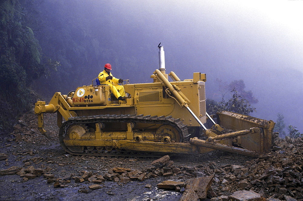 Construction, bolivia. Road building in the yungas region