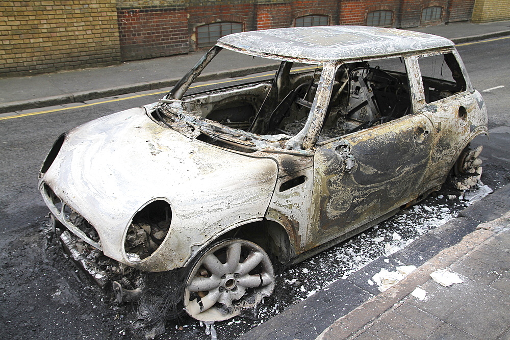 Damage caused by rioters in Hackney, London, UK ;