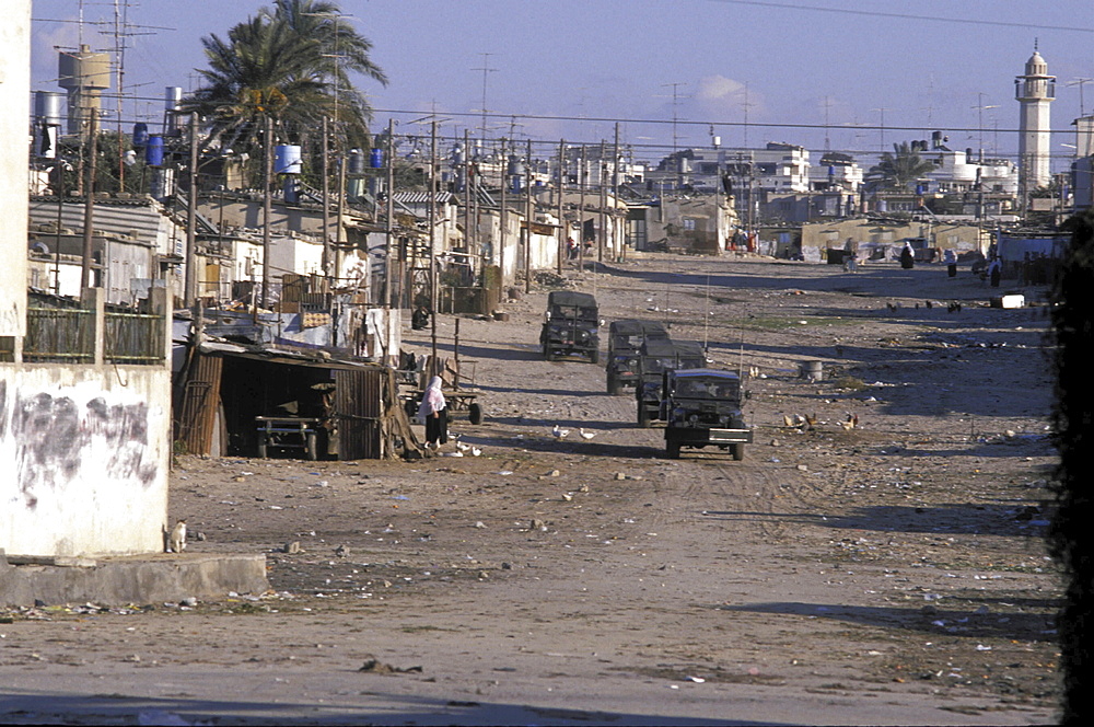 Israeli army, palestine. Gaza, beach camp. Israeli soldiers driving in convoy