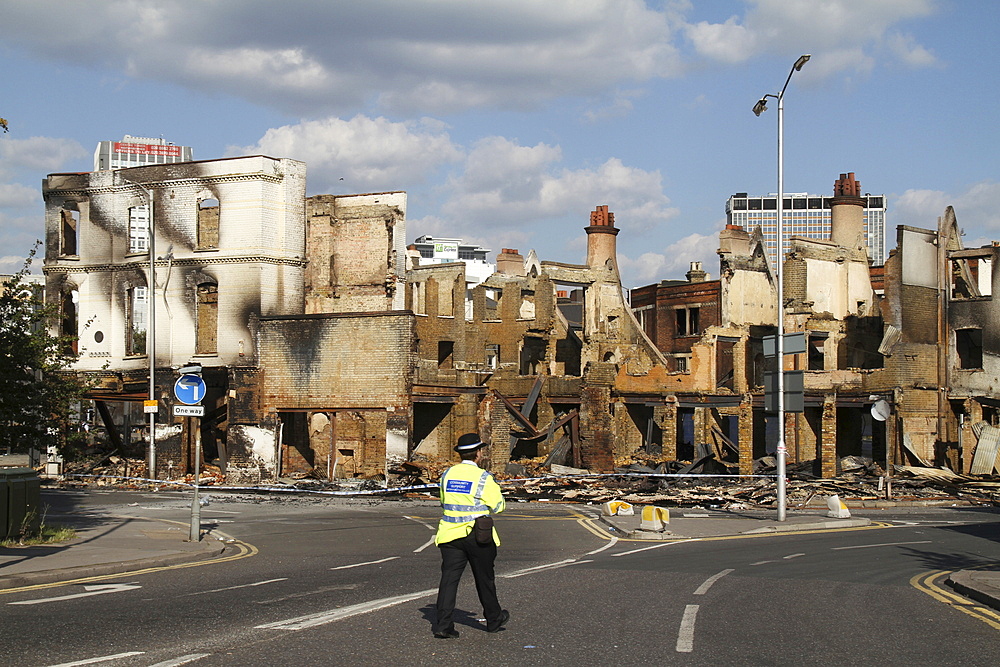 Damage to property after riots and looting in Croydon, London, UK ;