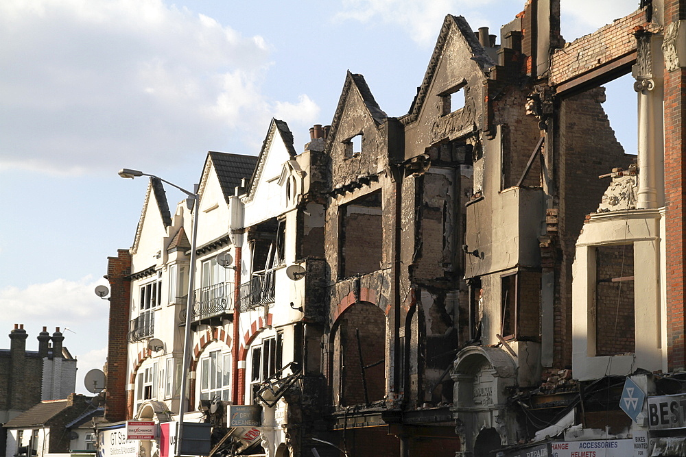 Damage to property after riots and looting in Croydon, London, UK ;