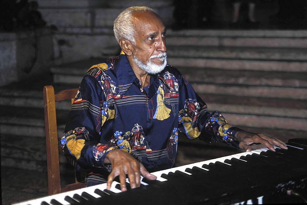 Salsa music, cuba. Havana. Pianist ruban gonzales of the buena vista social club performing