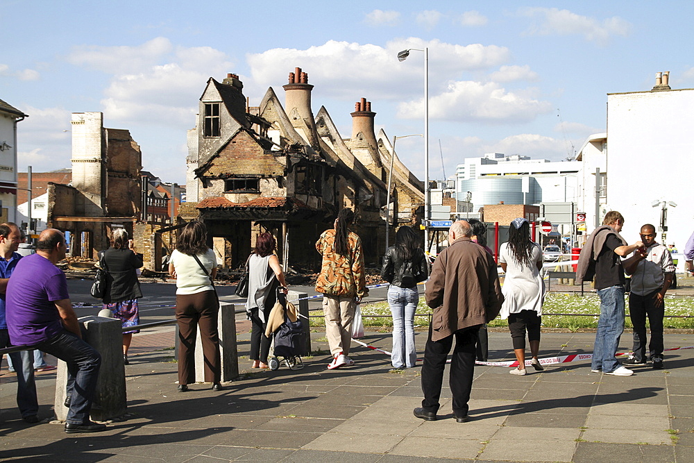 Damage to property after riots and looting in Croydon, London, UK ;