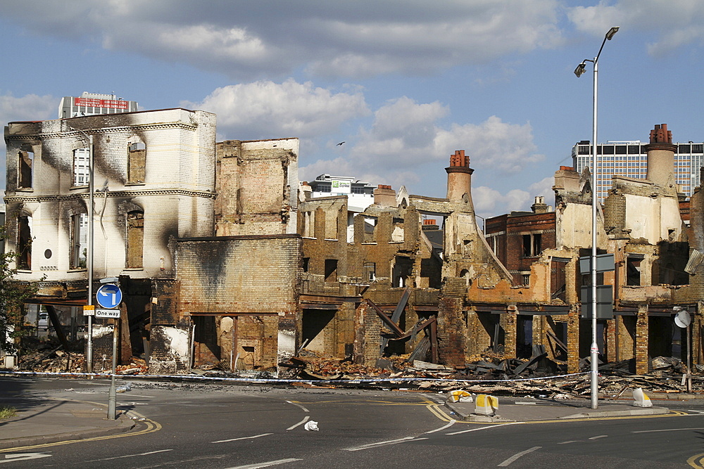 Damage to property after riots and looting in Croydon, London, UK ;