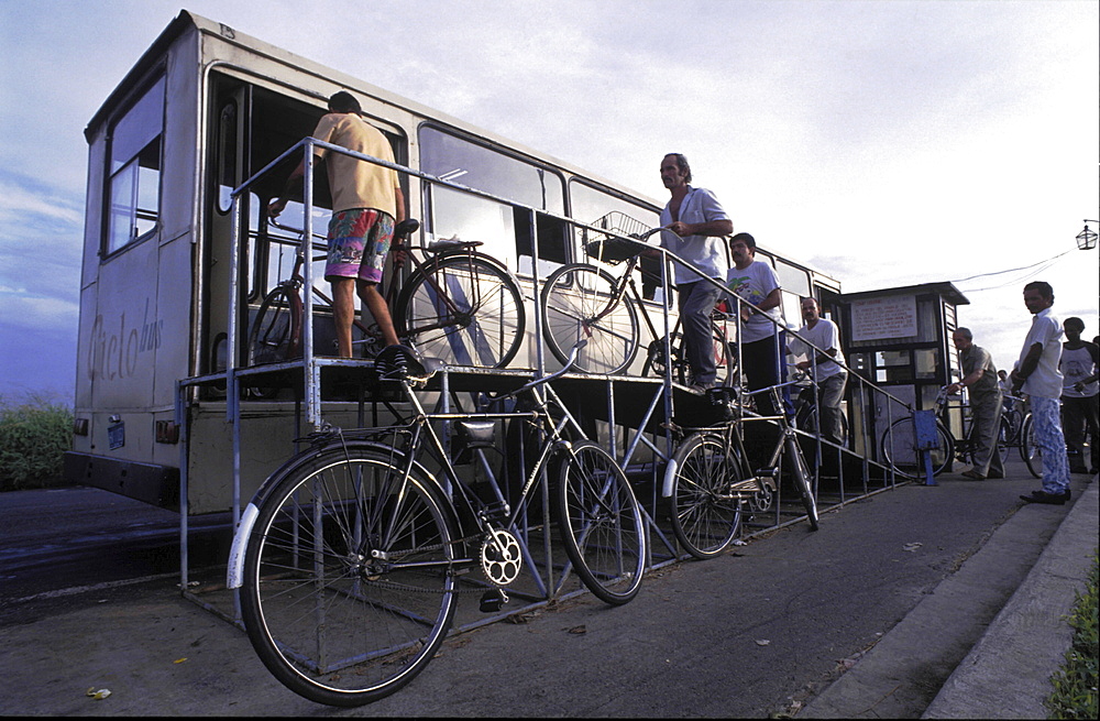 Transport, cuba. Havana. Ciclobus bike transporter due to pressure on public transport