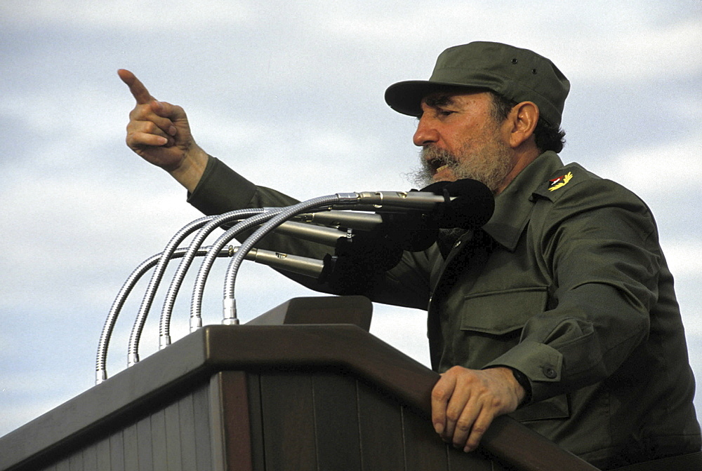 Fidel castro, cuba. Havana. The former cuban president at a rally in revolution square