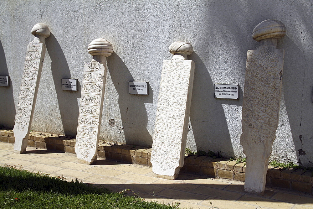 Gravestones of Sufi Dervish tombs in the Turkish occupied section of Nicosia in Cyprus