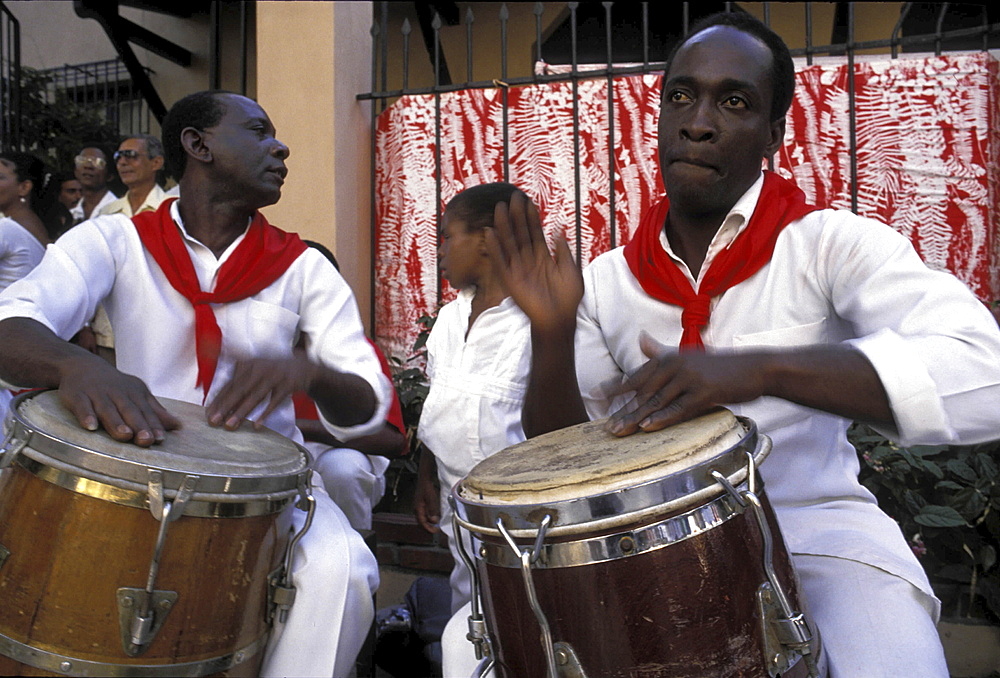 Music, cuba. Havana. Afro-cuban musicians playing drums