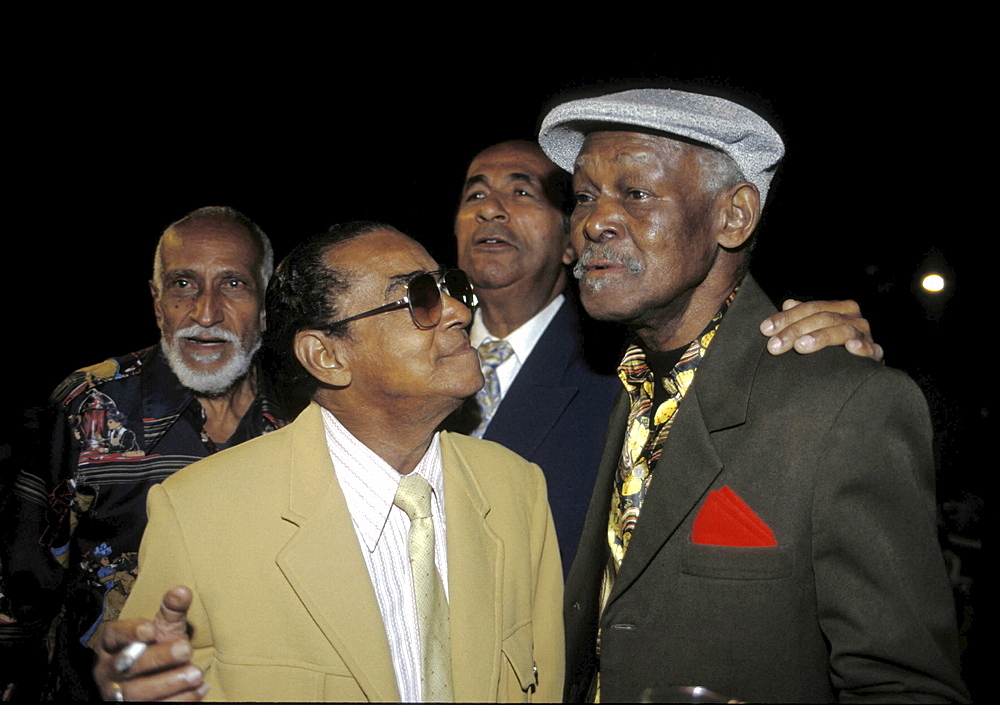 Salsa music, cuba. Havana. Ibrahim ferrer, singer with the buena vista social club, with the late 'puntillita', ruben gonzales and cachao. Taken in november 2000