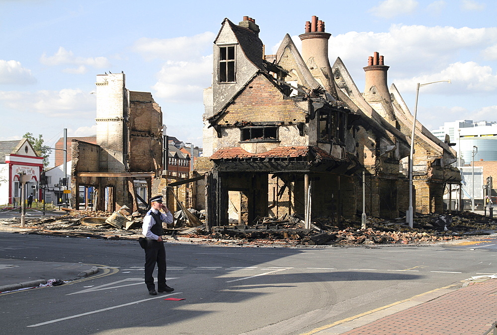 Damage to property after riots and looting in Croydon, London, UK ;