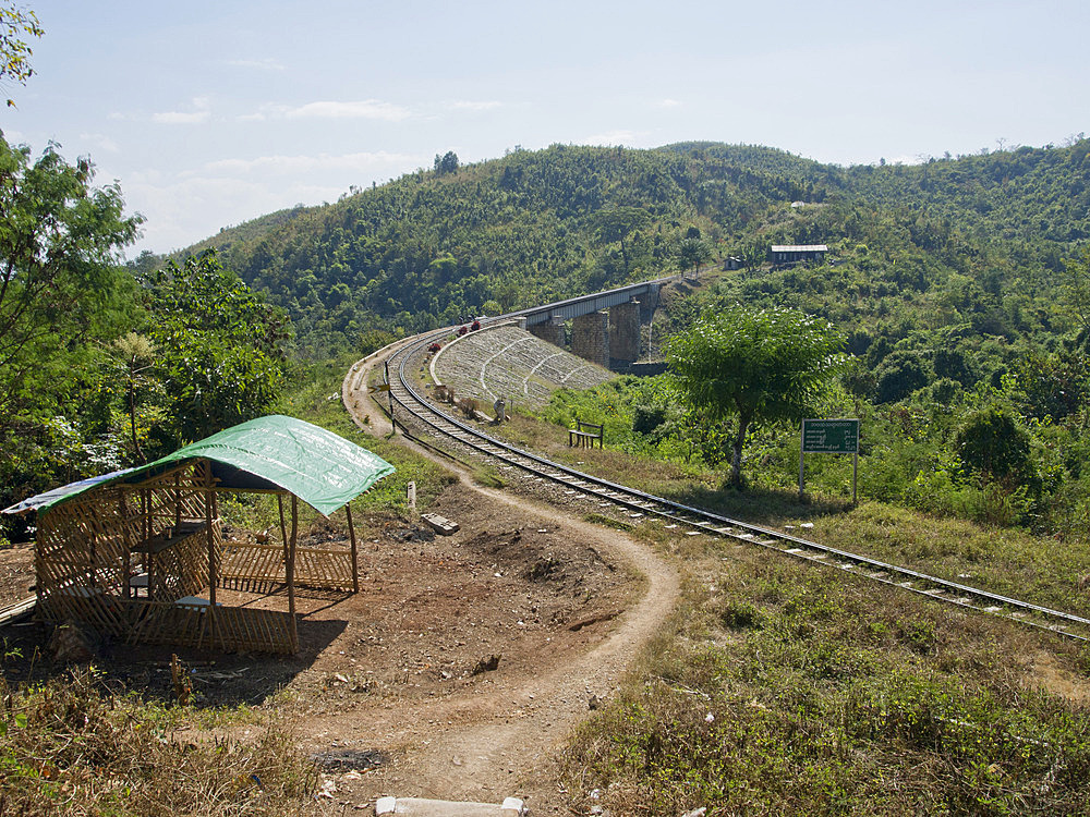 Section of the infamous Death Railway built by POWs during WWII in Shan State, Myanmar (Burma), Asia