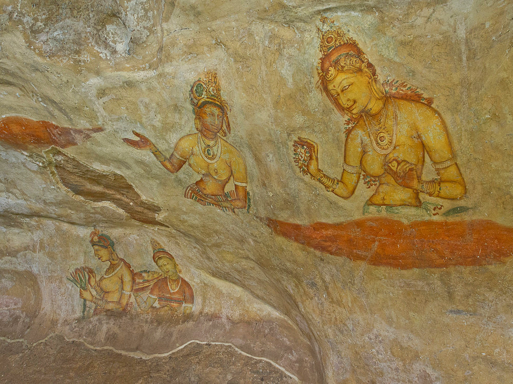 Frescoes in the ancient city of Sigiriya, UNESCO World Heritage Site, Sri Lanka