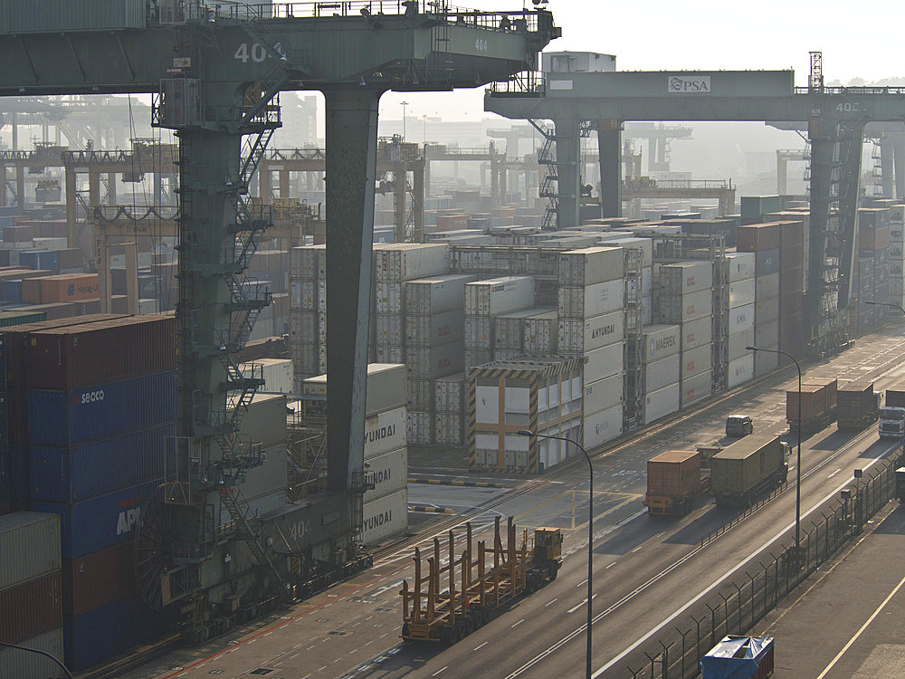 Port of Singapore container cargo terminal, run by PSA, one of the busiest shipping terminals in the world, Singapore, Southeast Asia, Asia