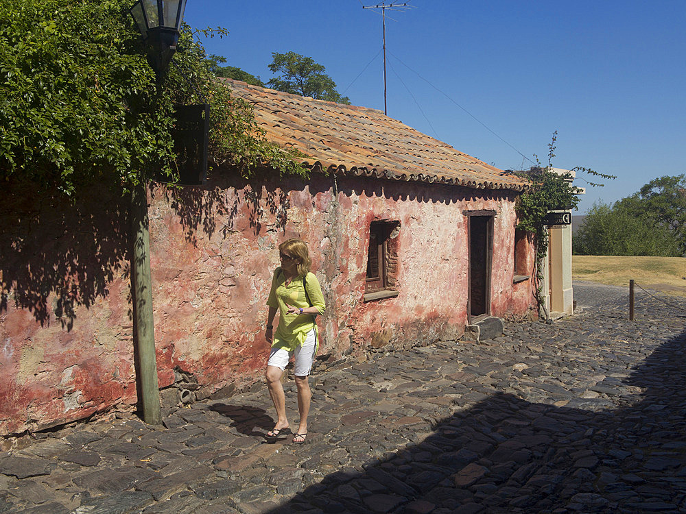 Tourists in the old colonial town of Colonia in Uruguay, South America