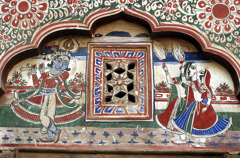 India, rajahstan, haweli palace paintings.