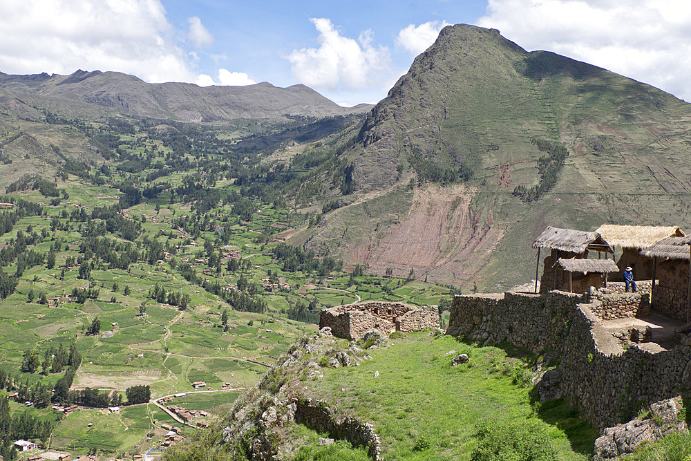 Ruins of the Inca archaeological site of Pisac near Cusco,  Peru, South America