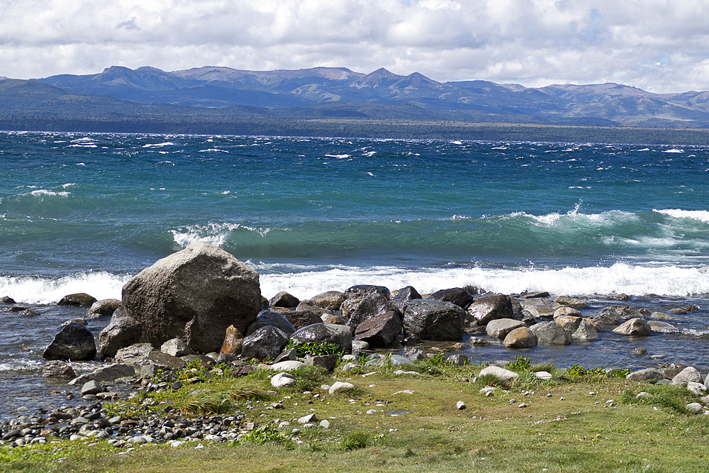 Views of Andes mountains by Lake Nahuel Huapi in Bariloche, Argentina, South America