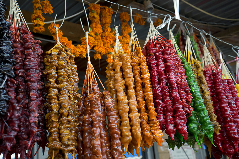 Traditional churchkhela for sale at the market in Kutaisi, Georgia, Central Asia, Asia