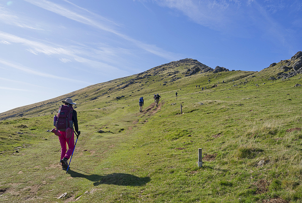 Christian pilgrims on the Camino de Santiago (St. James' Way) route in France on their way to Spain, France, Europe