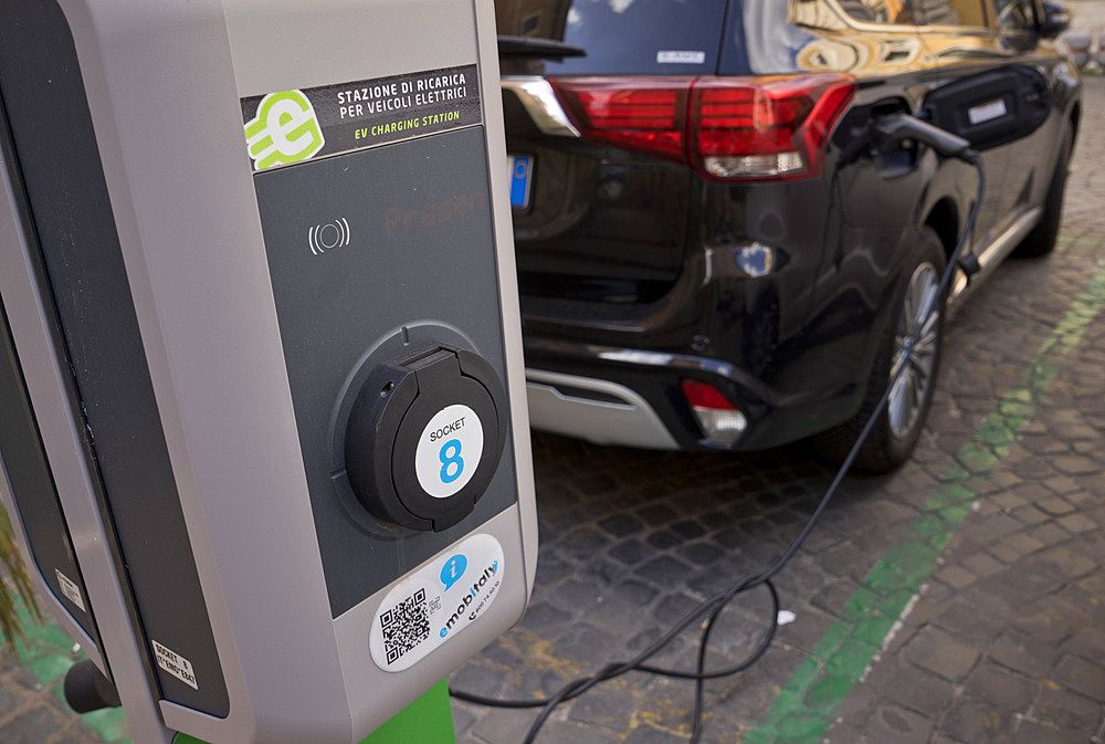 Electric car charging station in Rome,Italy