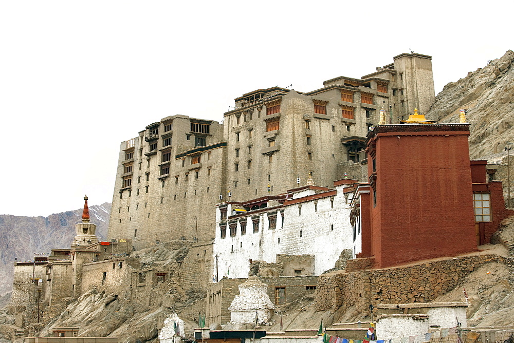 Palace in Leh with LAMO house below. Ladakh, India, Asia