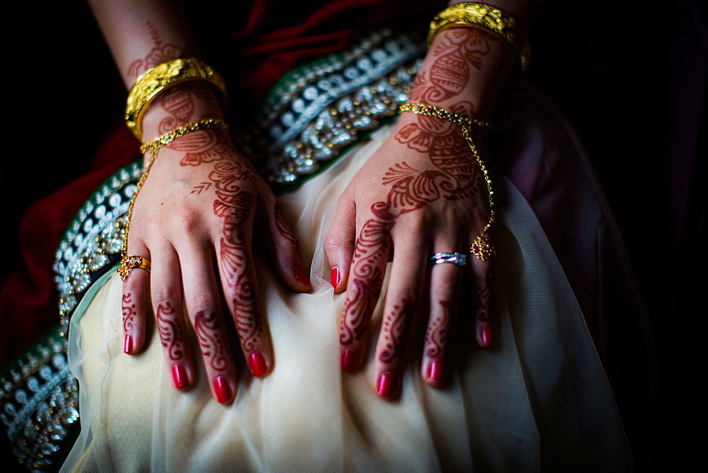 Henna on bride's hands, United Kingdom, Europe