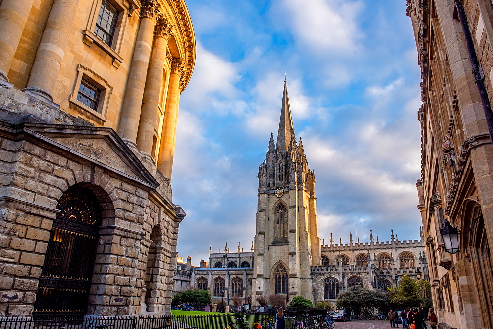 St. Mary's Church and The Radcliffe camera in Radcliffe Square in Oxford, Oxfordshire, England, United Kingdom, Europe