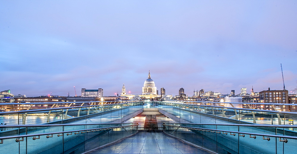 Landscape photo of The Millennium Bridge with St. Pauls in the background, London, England, United Kingdom, Europe