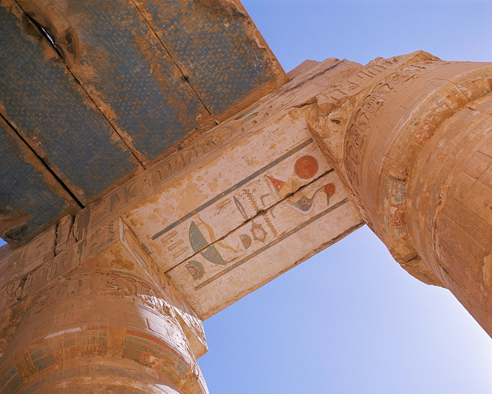 Detail of temple at Medinet Habu, Thebes, UNESCO World Heritage Site, Egypt, North Africa, Africa