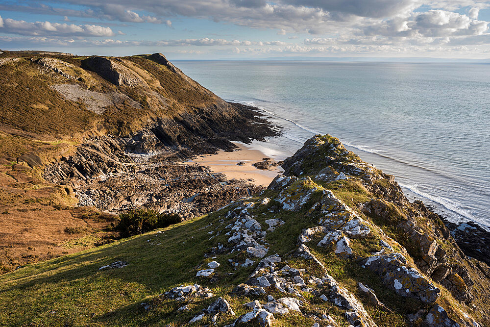 View towards East Cliff Beach, Gower Peninsula, South Wales, United Kingdom, Europe