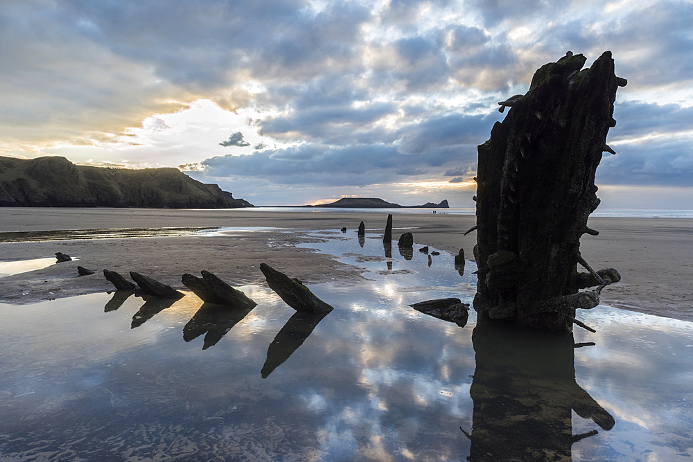 Wreck of the Helvetia, Rhossilli Bay, Gower, South Wales, United Kingdom, Europe