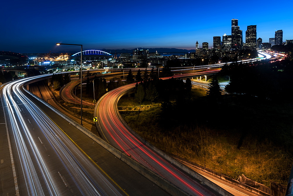 Highways and skyline, Seattle, Washington State, United States of America, North America