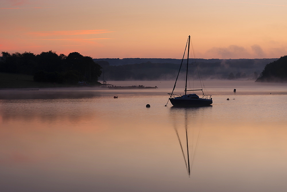 Wimbleball Lake at dawn, Exmoor National Park, Somerset, England, United Kingdom, Europe